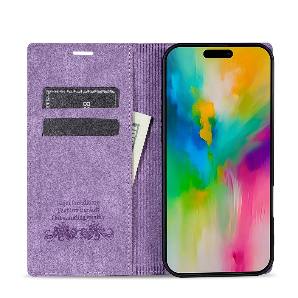 For iPhone 17 Pro Max Wallet Case Magnetic Closing Leather Phone Cover - Purple
