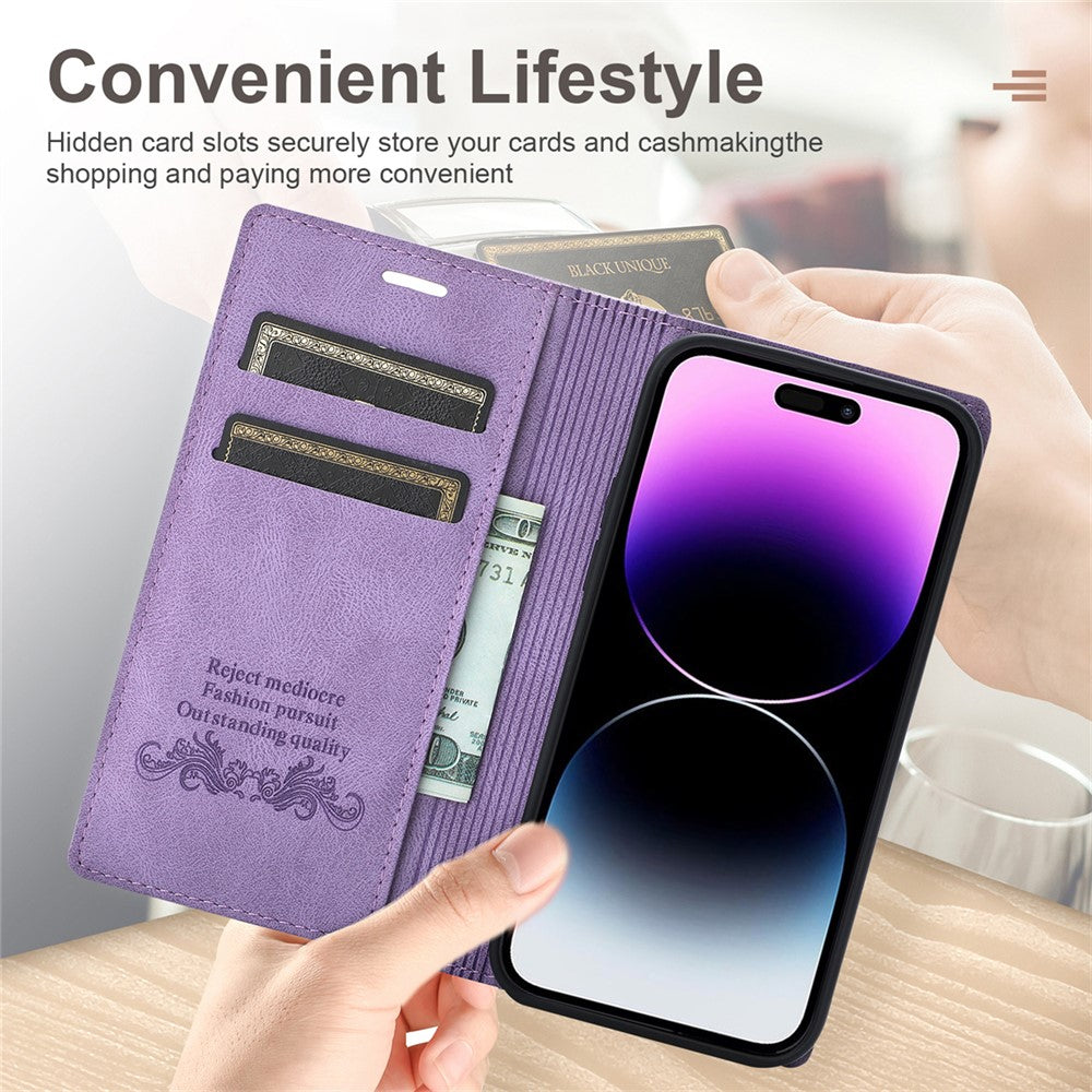 For iPhone 17 Pro Max Wallet Case Magnetic Closing Leather Phone Cover - Purple
