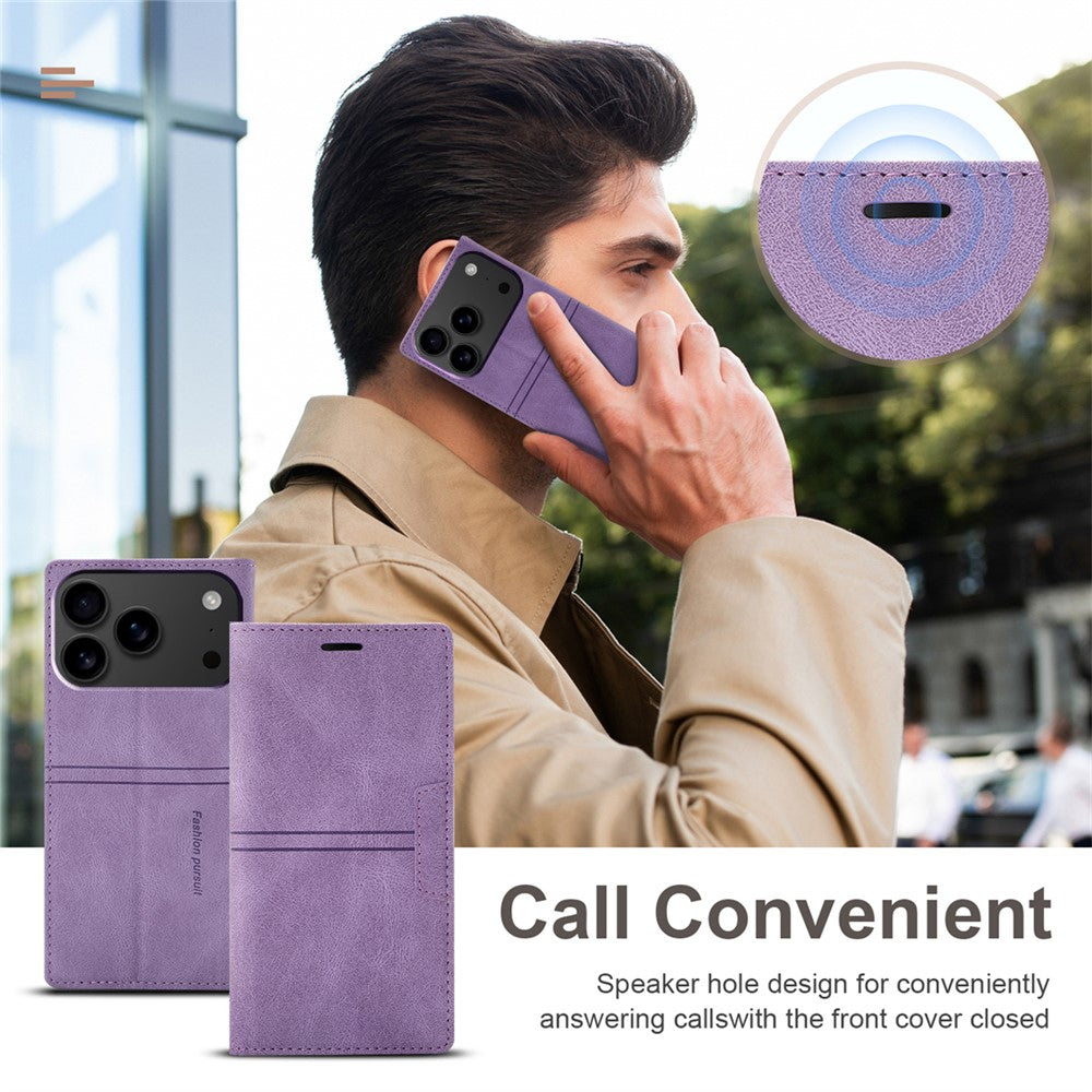 For iPhone 17 Pro Max Wallet Case Magnetic Closing Leather Phone Cover - Purple