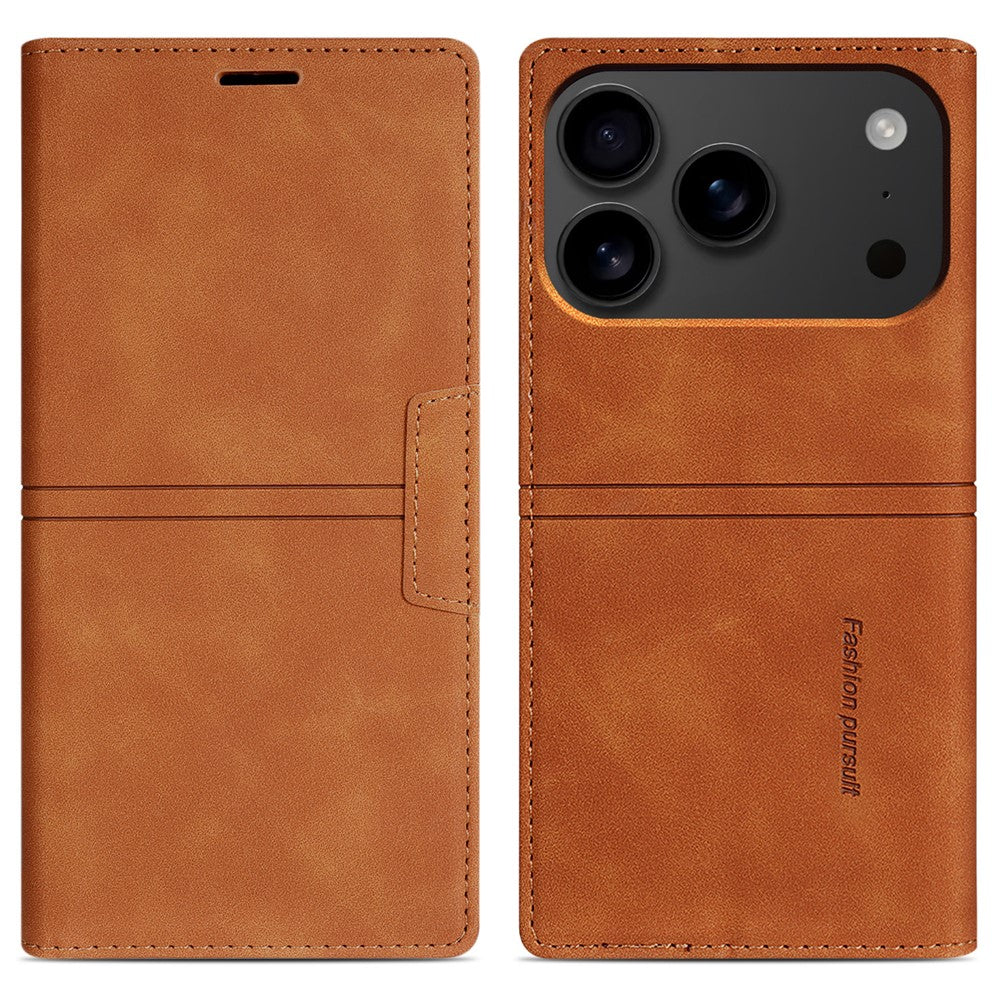 For iPhone 17 Pro Max Wallet Case Magnetic Closing Leather Phone Cover - Brown