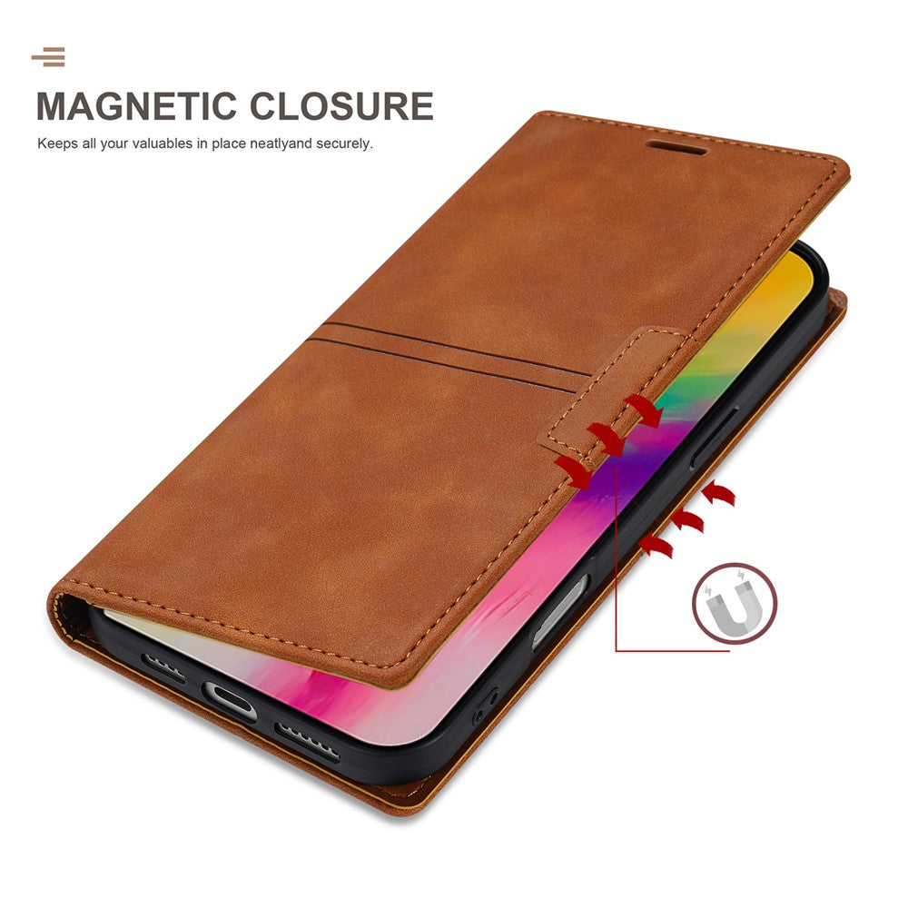 For iPhone 17 Pro Max Wallet Case Magnetic Closing Leather Phone Cover - Brown