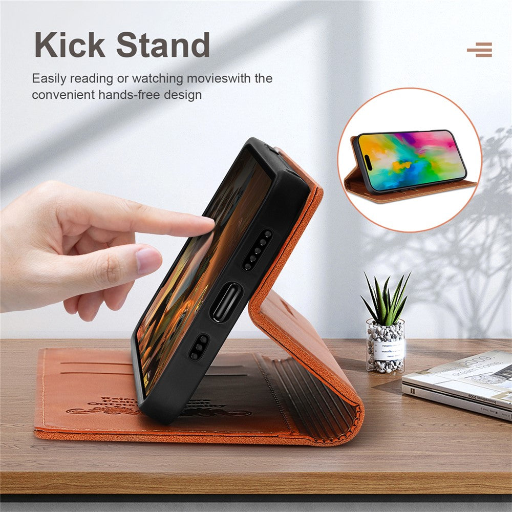 For iPhone 17 Pro Max Wallet Case Magnetic Closing Leather Phone Cover - Brown