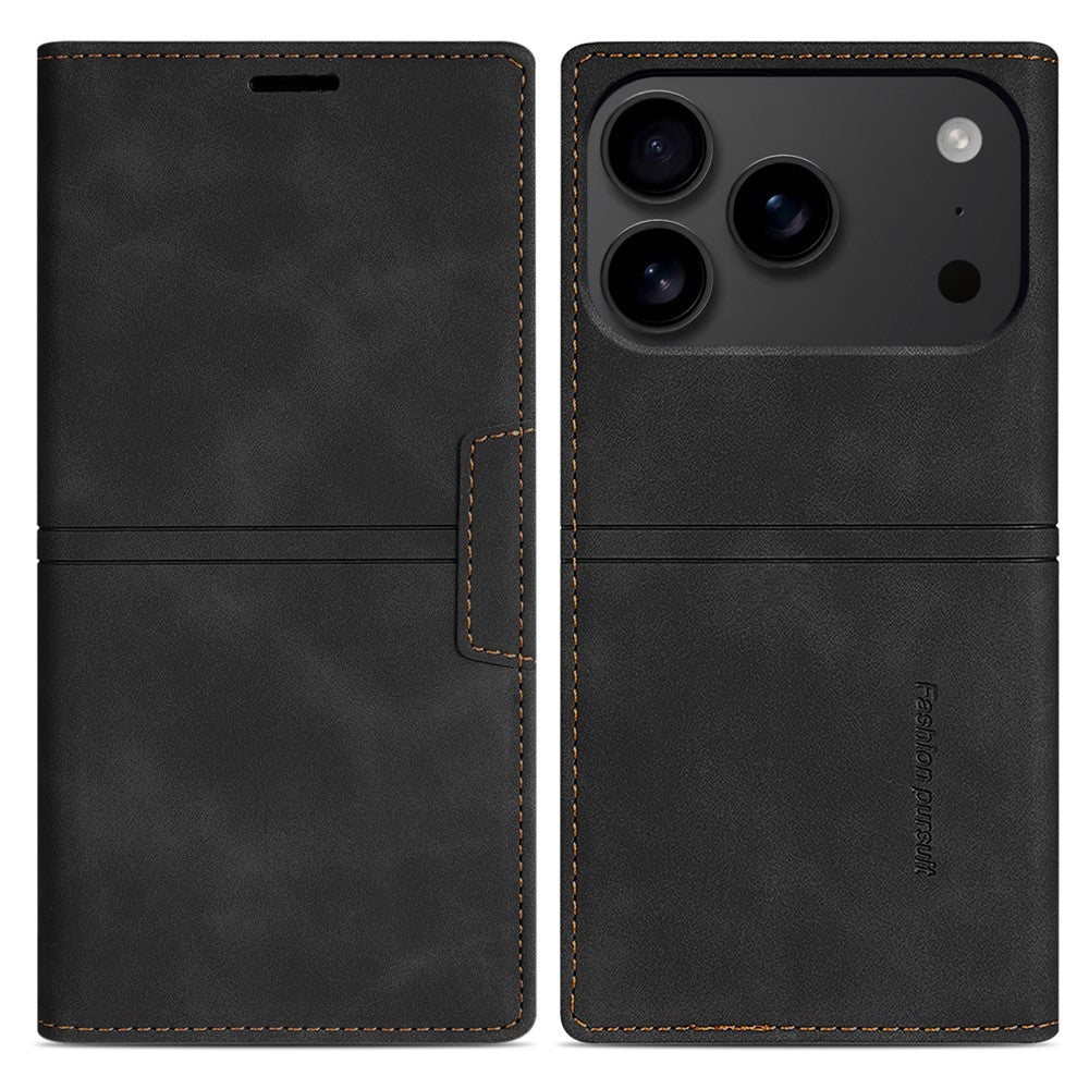 For iPhone 17 Pro Max Wallet Case Magnetic Closing Leather Phone Cover - Black