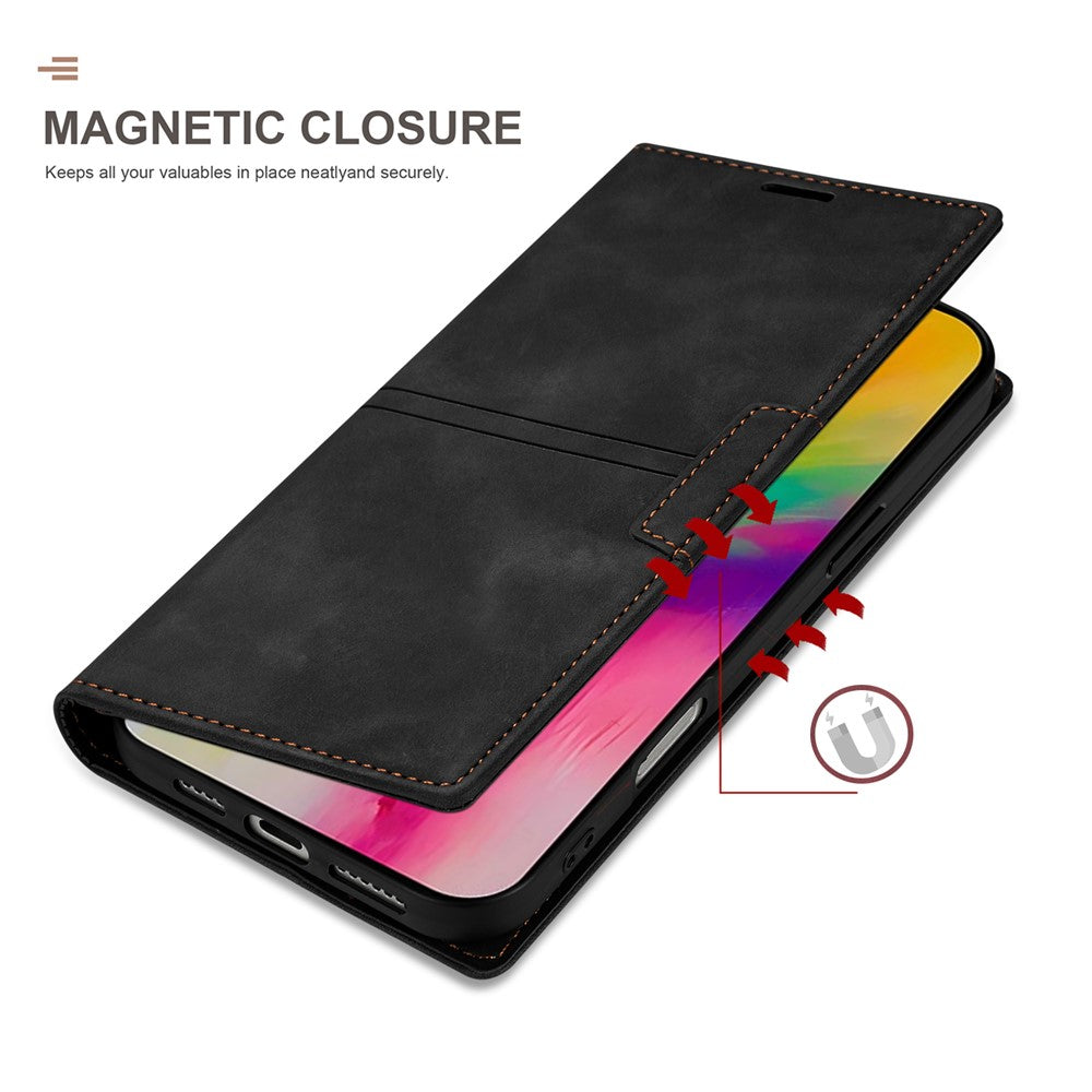 For iPhone 17 Pro Max Wallet Case Magnetic Closing Leather Phone Cover - Black