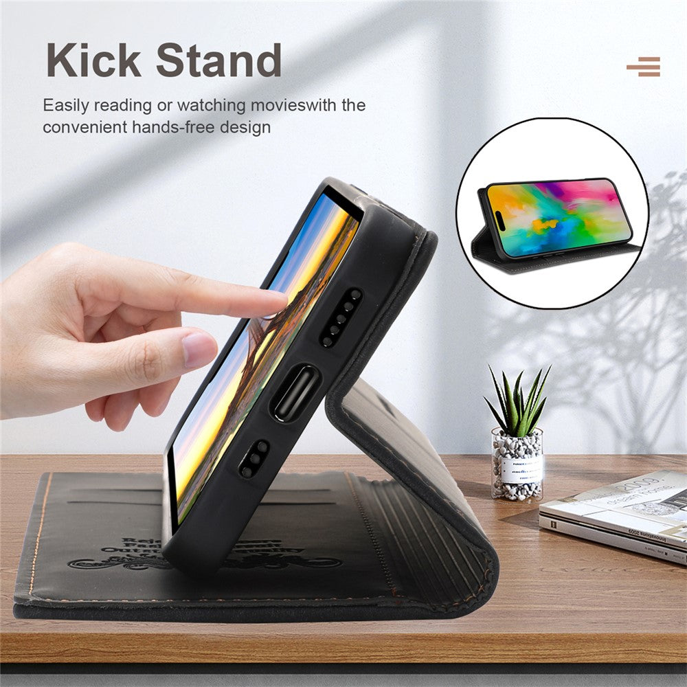 For iPhone 17 Pro Max Wallet Case Magnetic Closing Leather Phone Cover - Black