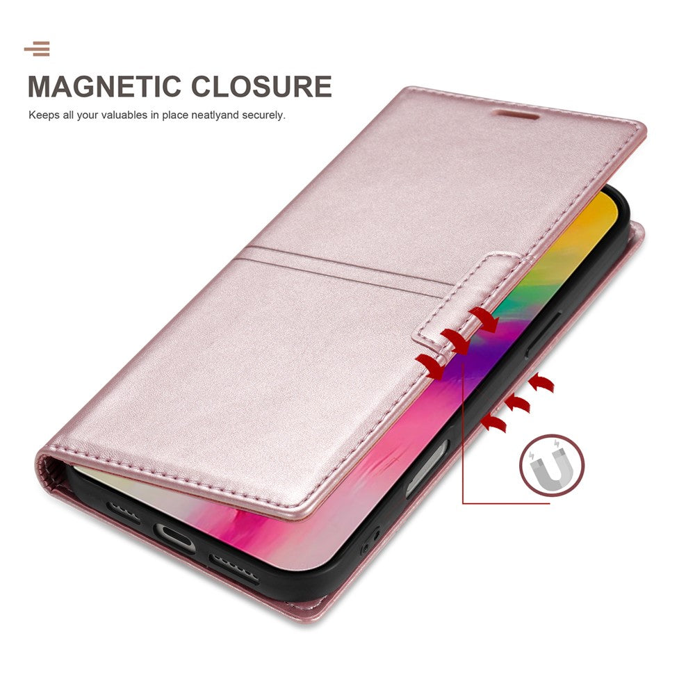 For iPhone 17 Pro Max Wallet Case Magnetic Closing Leather Phone Cover - Rose Gold