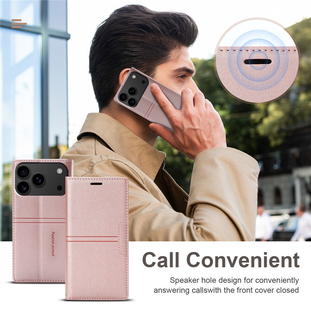 For iPhone 17 Pro Max Wallet Case Magnetic Closing Leather Phone Cover - Rose Gold