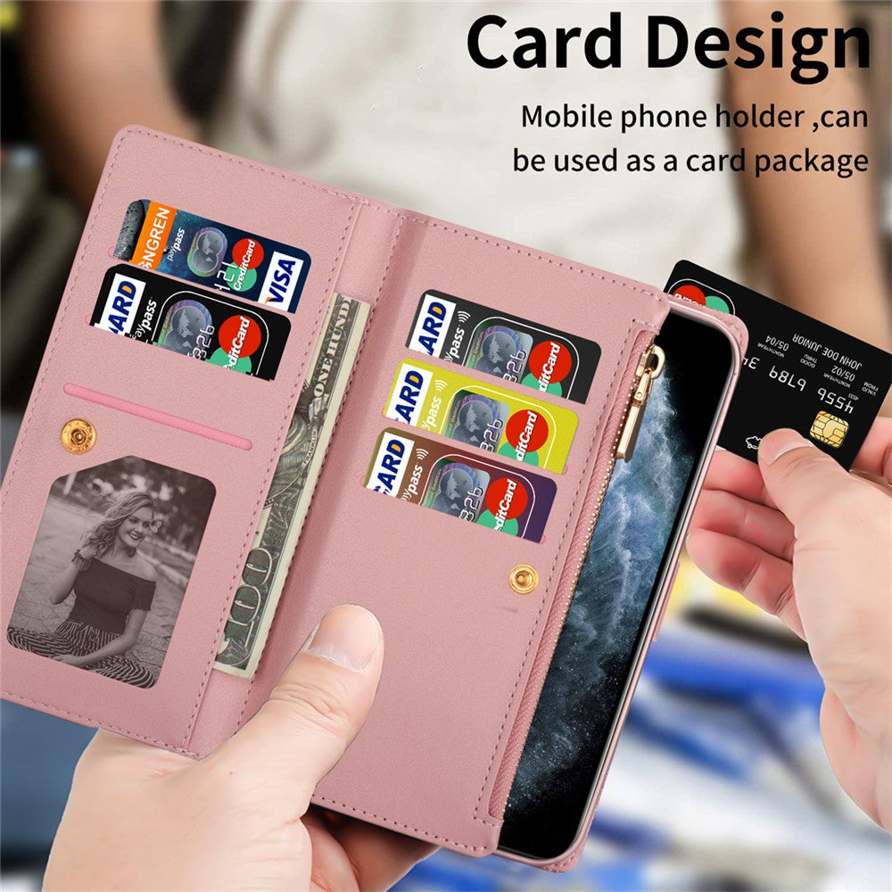 For iPhone 17 Pro Max Case Starry Sky Carving Leather Wallet Phone Cover with Wrist Strap - Rose Gold