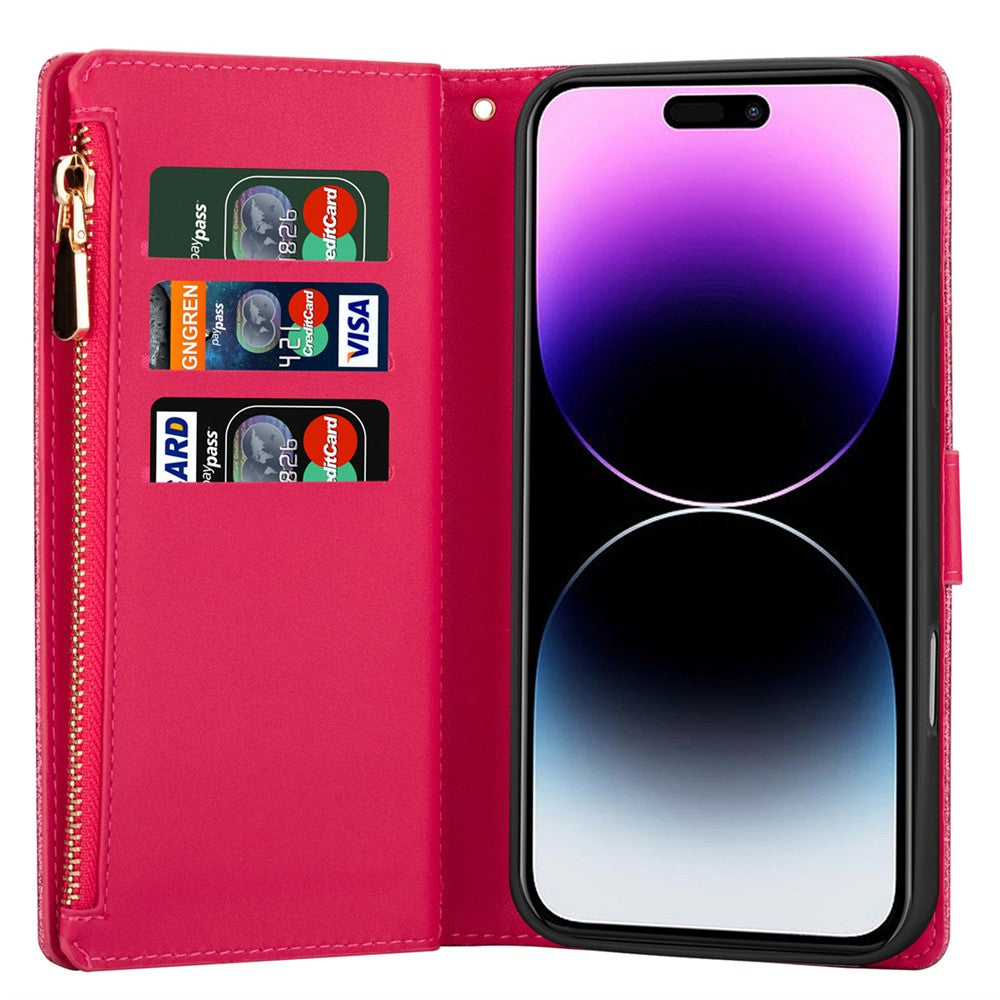 For iPhone 17 Pro Max Case Starry Sky Carving Leather Wallet Phone Cover with Wrist Strap - Rose