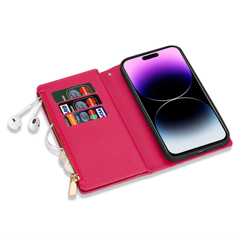 For iPhone 17 Pro Max Case Starry Sky Carving Leather Wallet Phone Cover with Wrist Strap - Rose