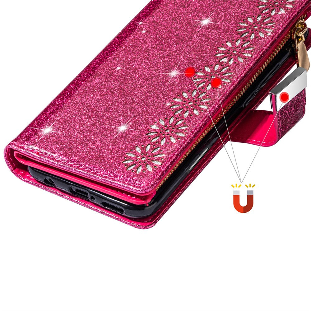 For iPhone 17 Pro Max Case Starry Sky Carving Leather Wallet Phone Cover with Wrist Strap - Rose