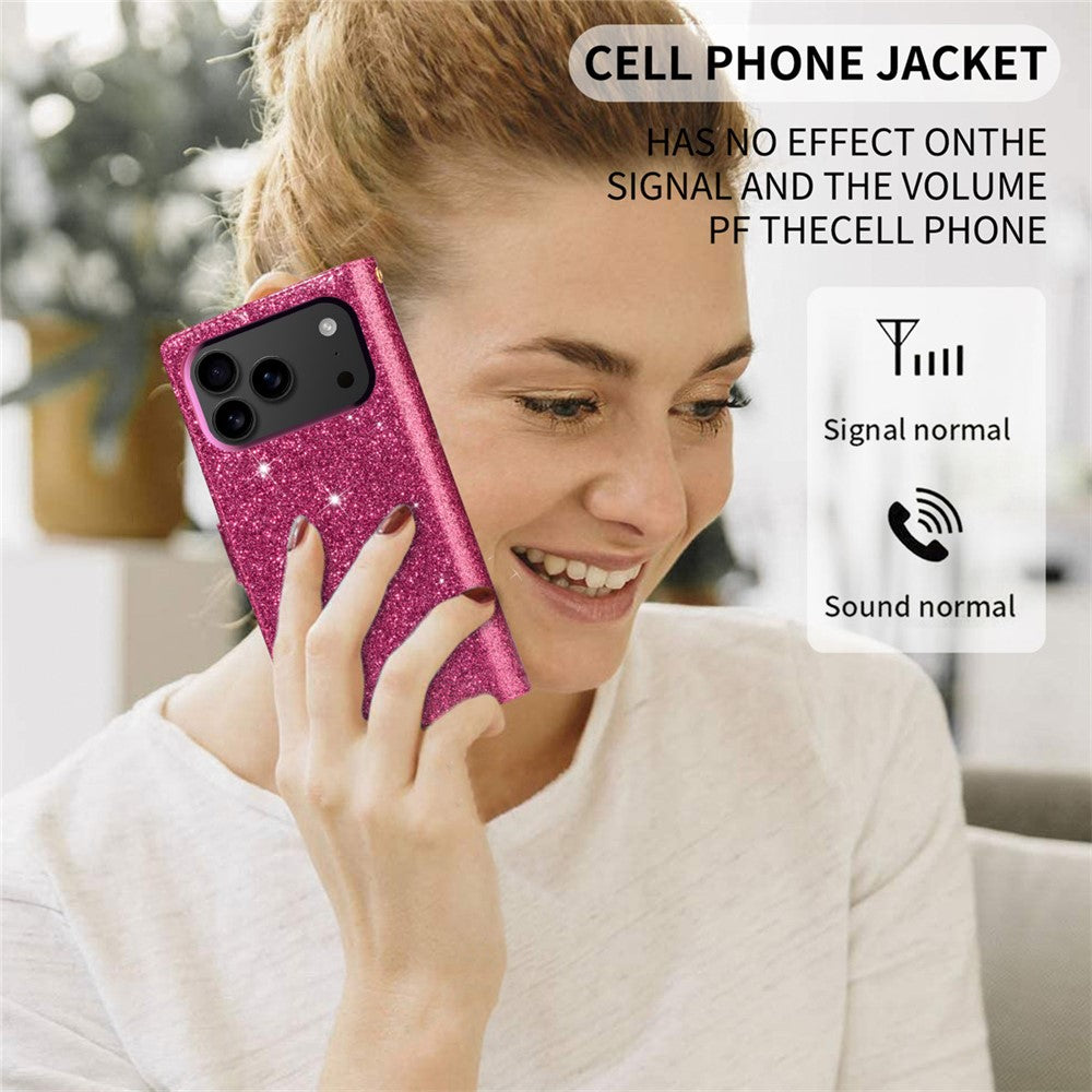 For iPhone 17 Pro Max Case Starry Sky Carving Leather Wallet Phone Cover with Wrist Strap - Rose