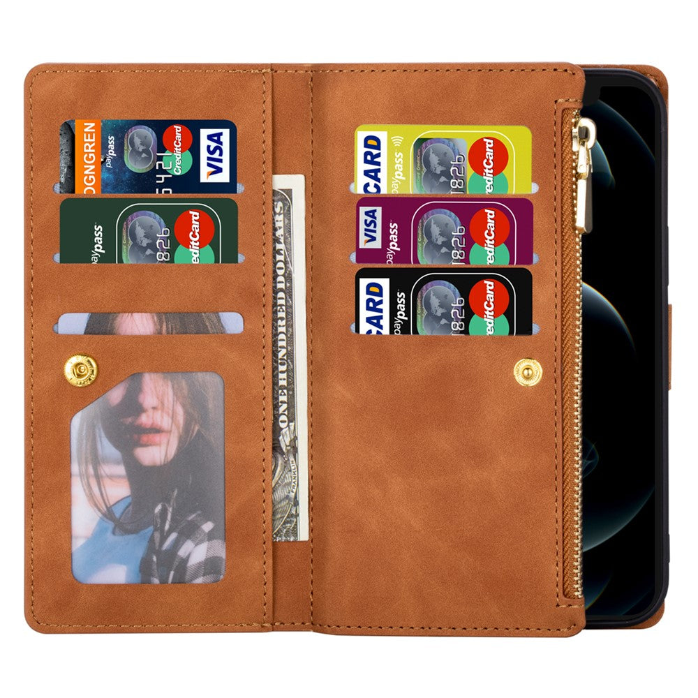 For iPhone 17 Pro Max Wallet Case Color Splicing Leather Phone Cover with Stand - Brown