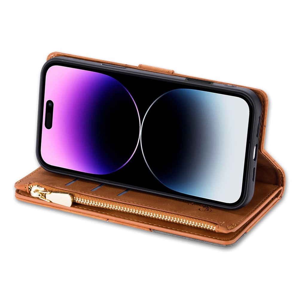 For iPhone 17 Pro Max Wallet Case Color Splicing Leather Phone Cover with Stand - Brown