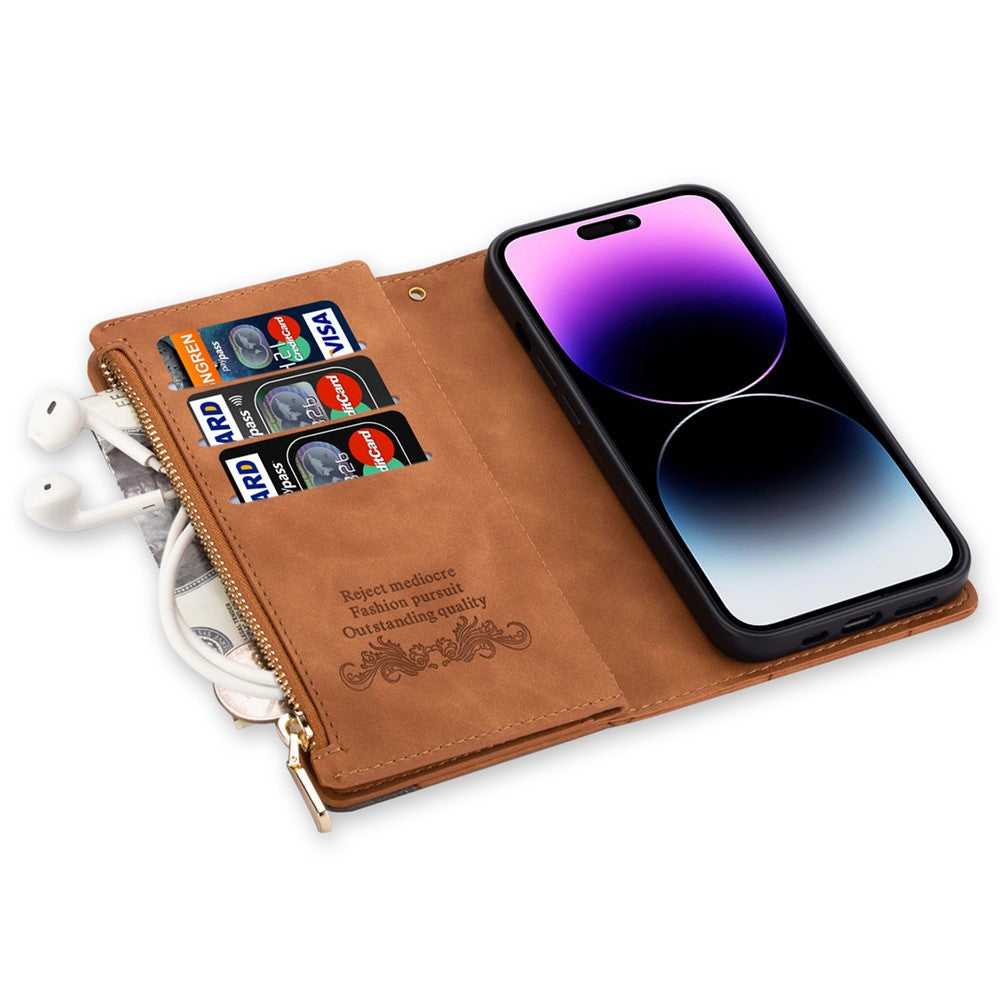 For iPhone 17 Pro Max Wallet Case Color Splicing Leather Phone Cover with Stand - Brown
