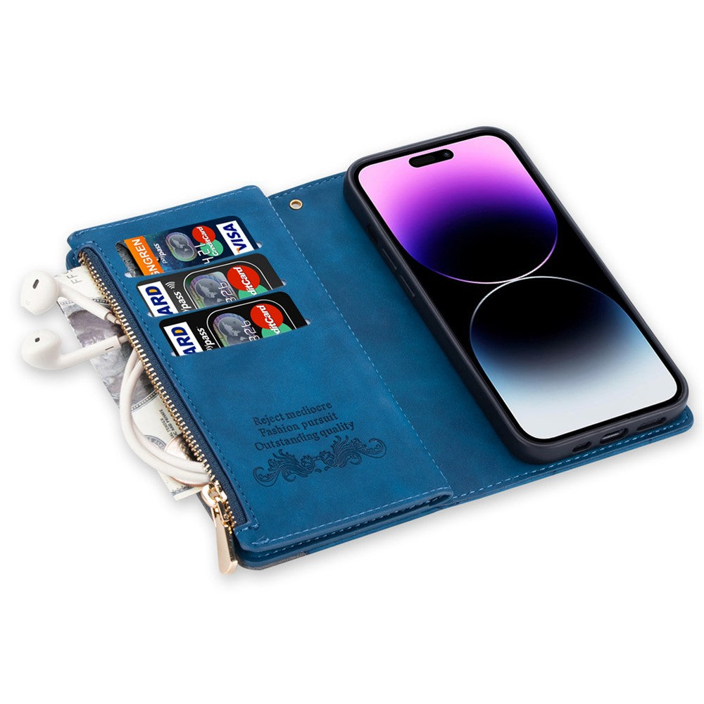 For iPhone 17 Pro Max Wallet Case Color Splicing Leather Phone Cover with Stand - Blue