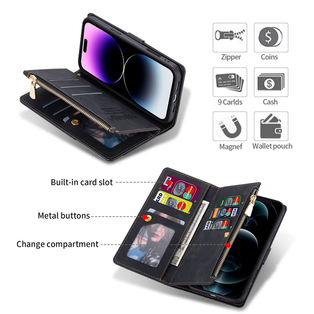 For iPhone 17 Pro Max Wallet Case Color Splicing Leather Phone Cover with Stand - Black