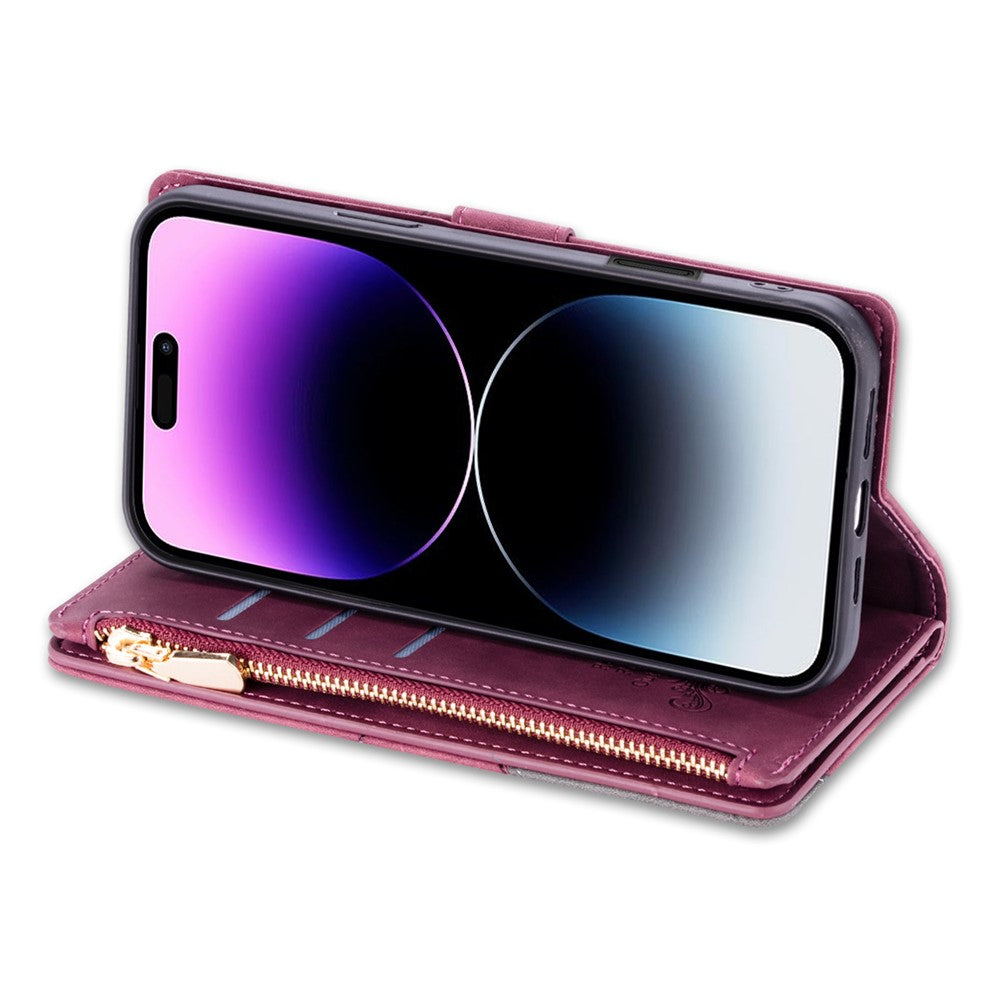 For iPhone 17 Pro Max Wallet Case Color Splicing Leather Phone Cover with Stand - Red