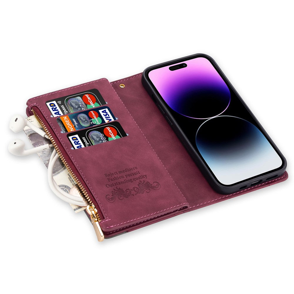 For iPhone 17 Pro Max Wallet Case Color Splicing Leather Phone Cover with Stand - Red