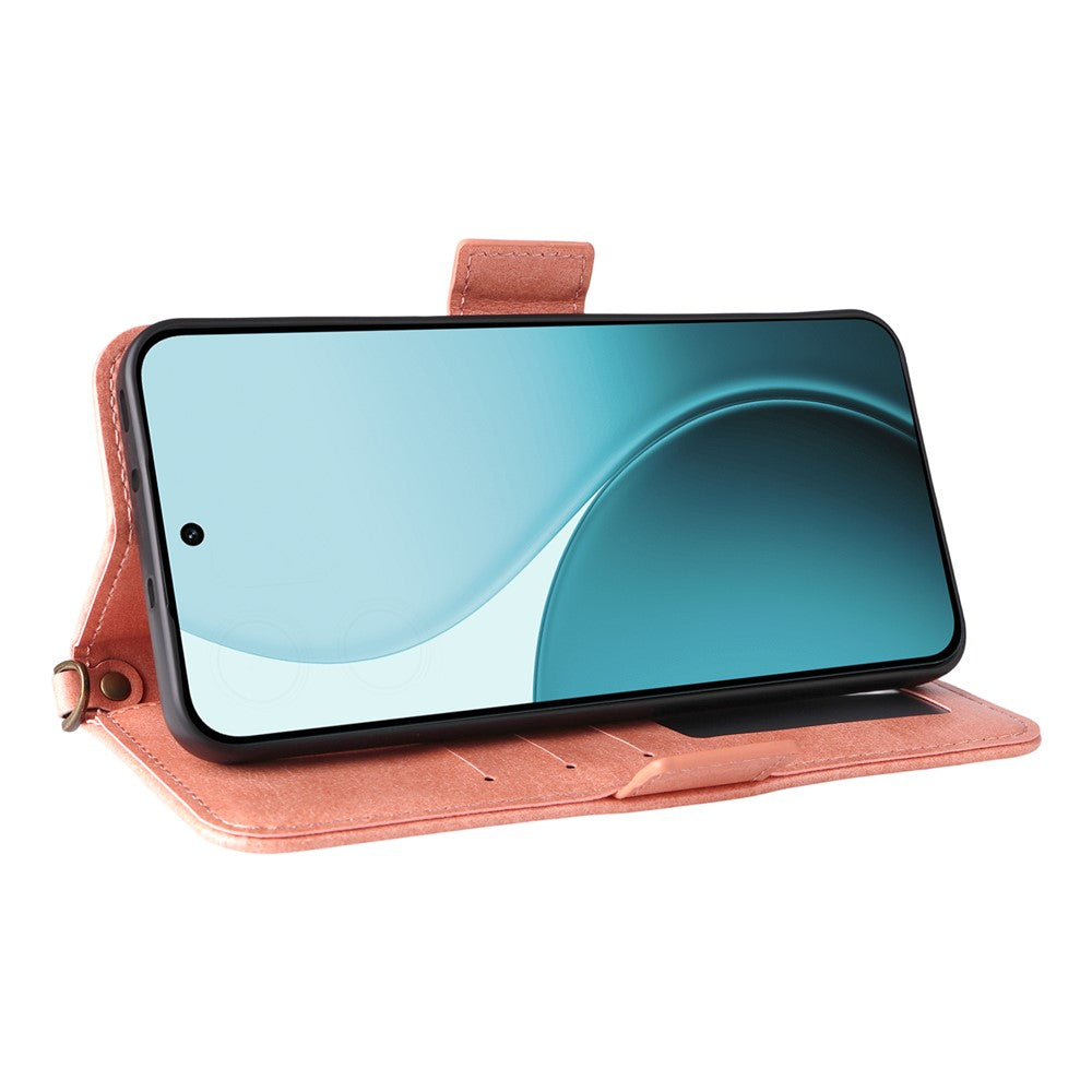 For Oppo Reno14 Pro 5G (Global) Leather Case Magnetic Closure Wallet Stand Phone Cover with Crossbody Strap - Pink