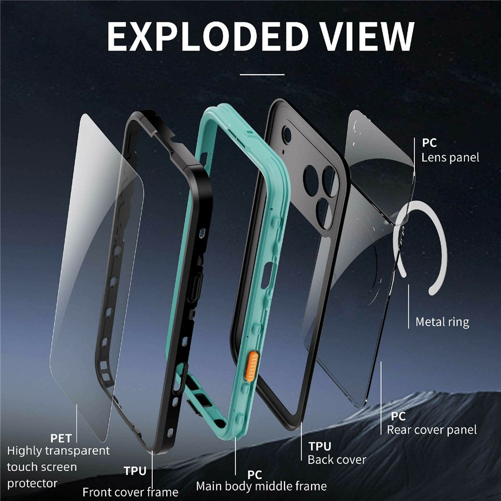 REDPEPPER Dot+ Series For iPhone 17 Pro Max Cellphone Case Compatible with MagSafe IP68 Waterproof Clear Back Phone Cover - Blue