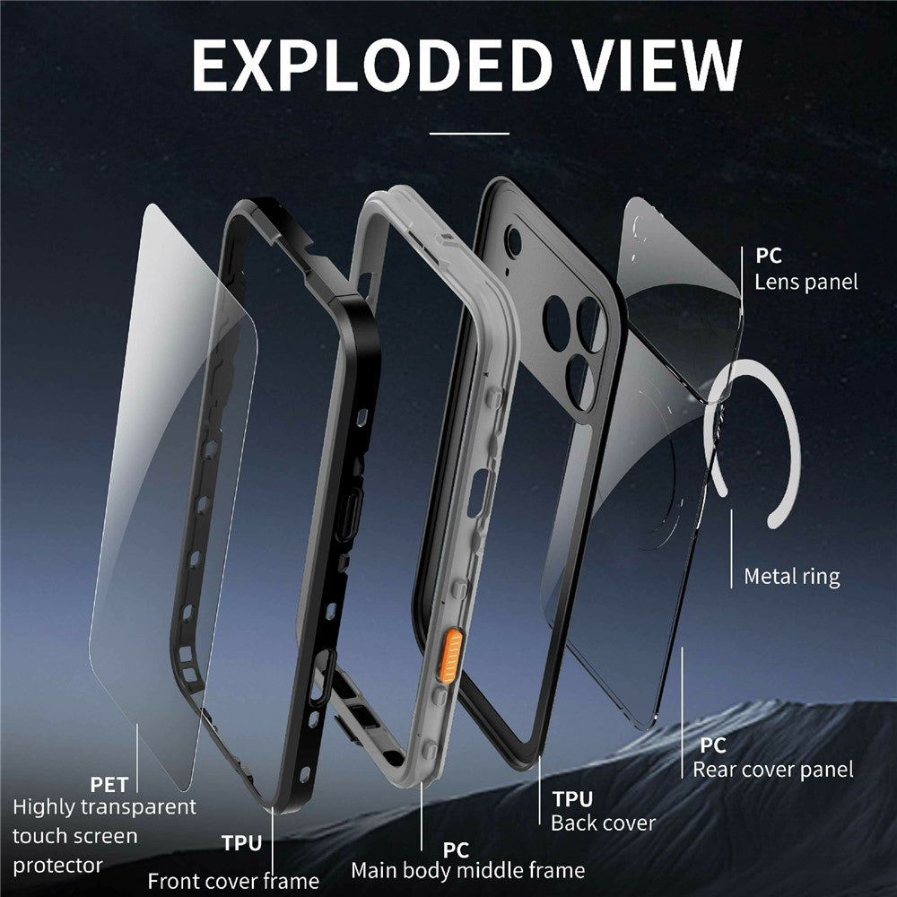 REDPEPPER Dot+ Series For iPhone 17 Pro Max Cellphone Case Compatible with MagSafe IP68 Waterproof Clear Back Phone Cover - Black