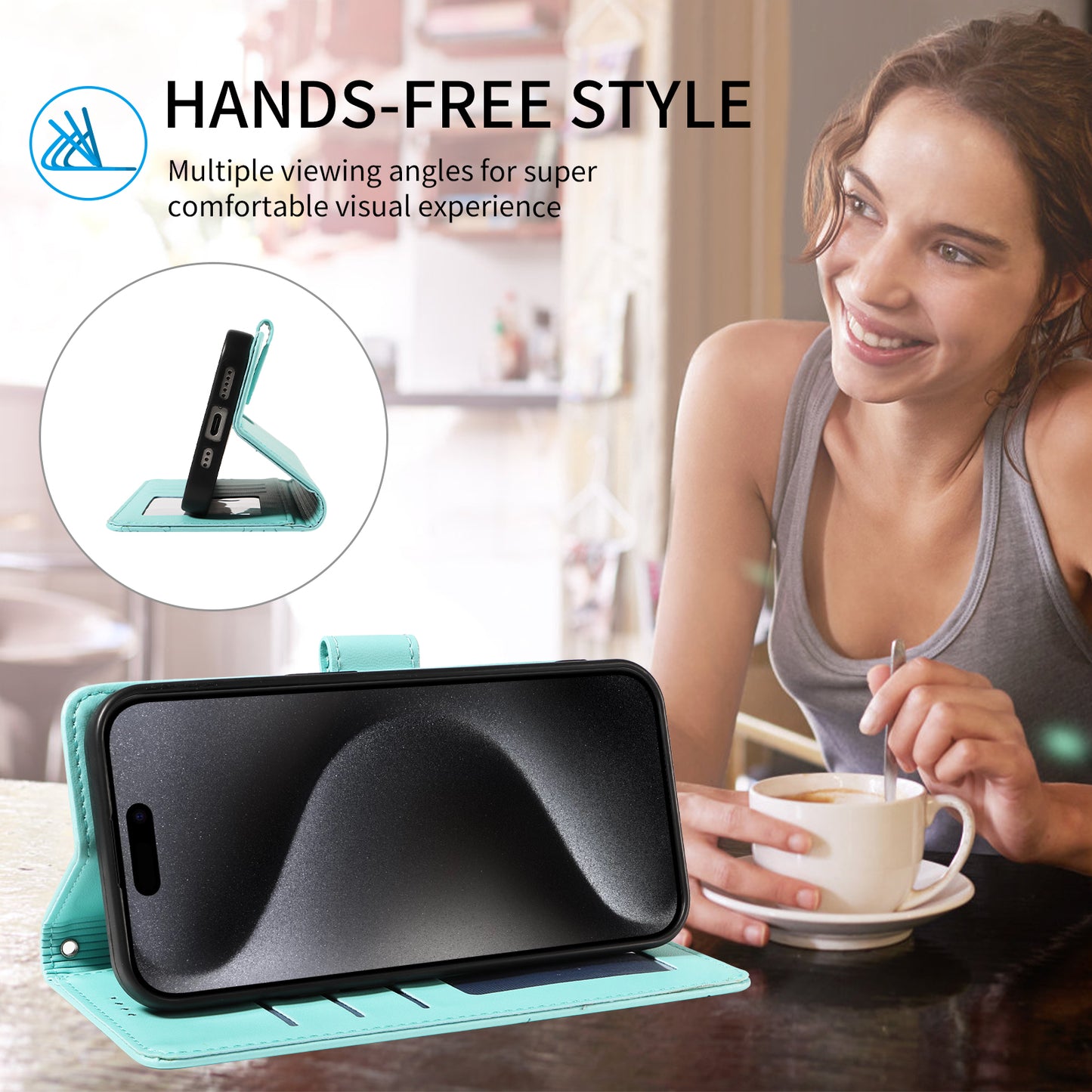 For iPhone 17 Pro Max Case RFID Blocking Imprinted Dog Pattern PU Leather Phone Cover with Wrist Strap - Green