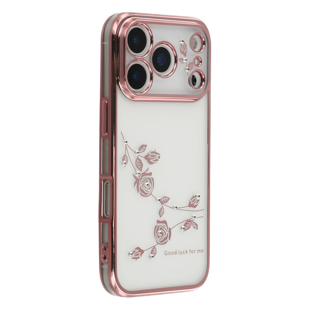KADEM For iPhone 17 Pro Max Case Flower Rhinestone Decor TPU Phone Cover - Rose Gold