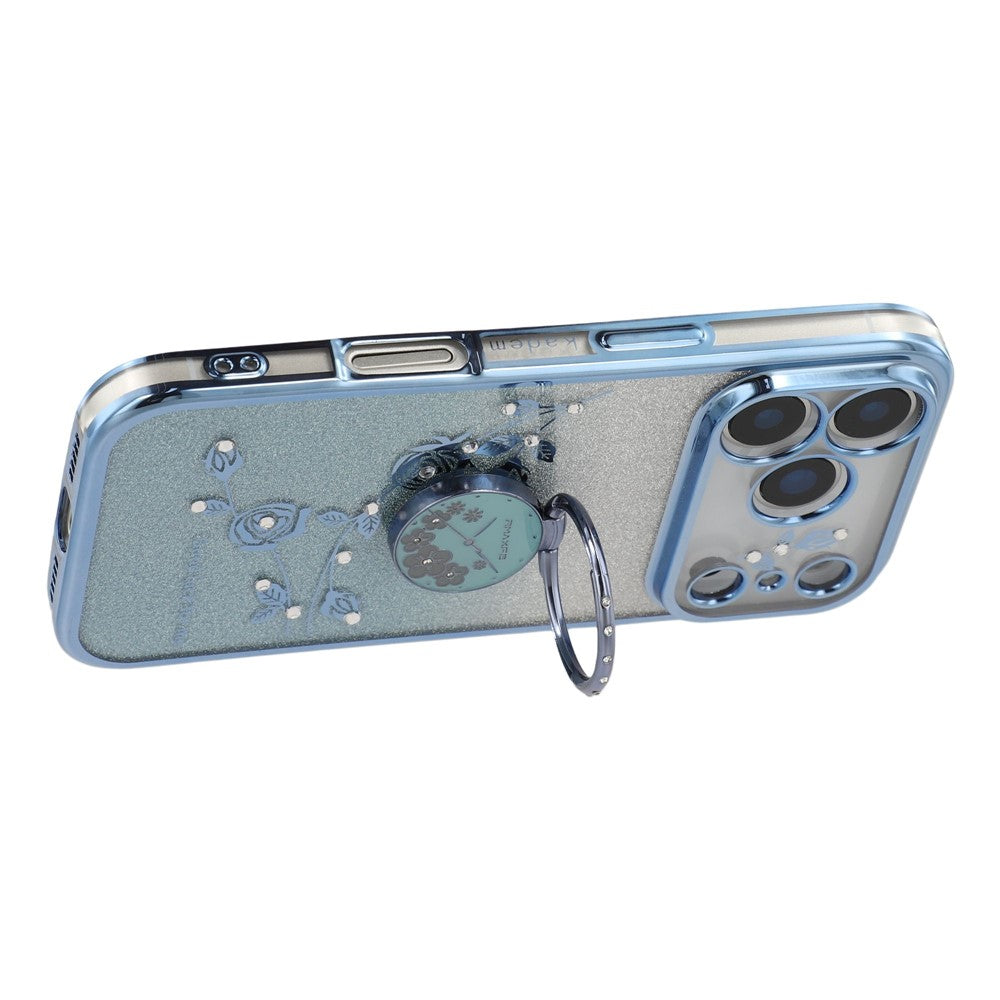 KADEM For iPhone 17 Pro Max Case Ring Kickstand TPU Flowers Phone Cover Gradient Glitter - Blue