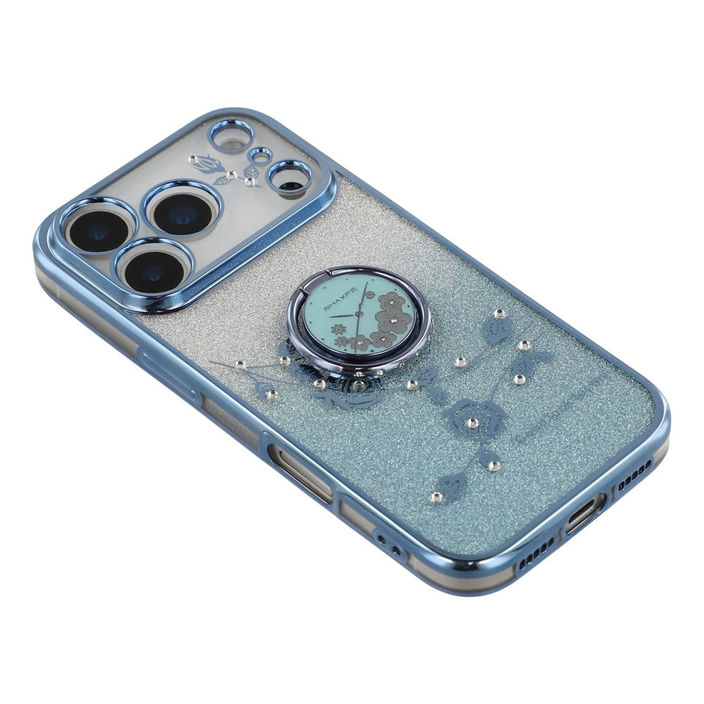 KADEM For iPhone 17 Pro Max Case Ring Kickstand TPU Flowers Phone Cover Gradient Glitter - Blue
