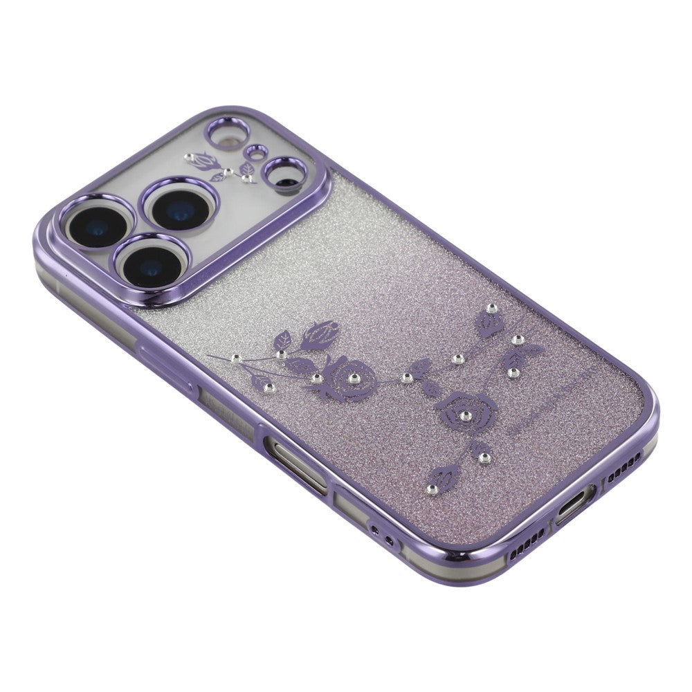 KADEM For iPhone 17 Pro Max Case Flower Pattern TPU Gradient Phone Cover with Lanyards - Purple