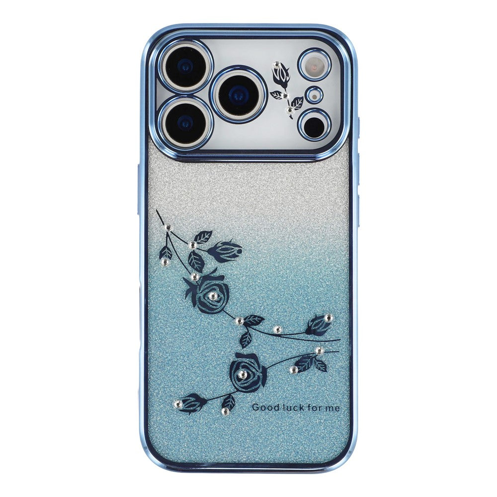 KADEM For iPhone 17 Pro Max Case Flower Pattern TPU Gradient Phone Cover with Lanyards - Blue