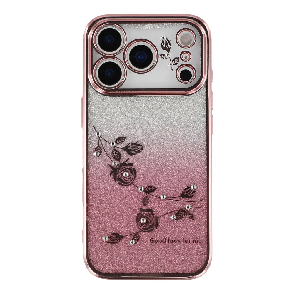 KADEM For iPhone 17 Pro Max Case Flower Pattern TPU Gradient Phone Cover with Lanyards - Rose Gold