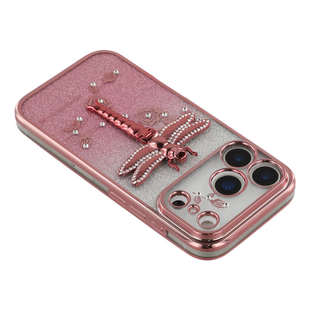 KADEM For iPhone 17 Pro Max Case Dragonfly Kickstand TPU Flowers Glitter Phone Cover - Pink