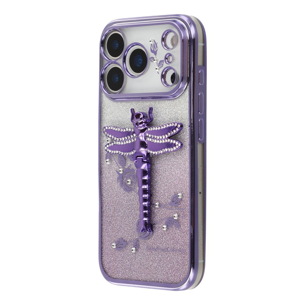KADEM For iPhone 17 Pro Max Case Dragonfly Kickstand TPU Flowers Glitter Phone Cover - Purple