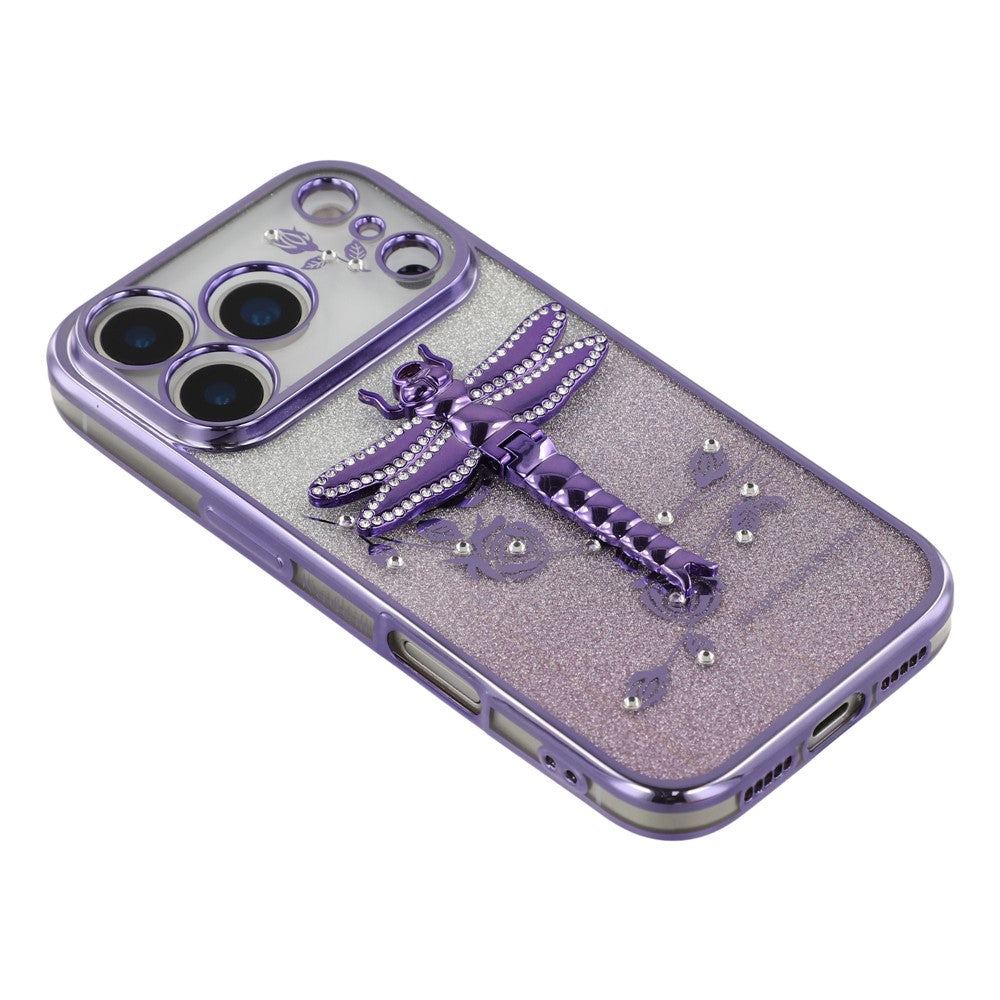KADEM For iPhone 17 Pro Max Case Dragonfly Kickstand TPU Flowers Glitter Phone Cover - Purple