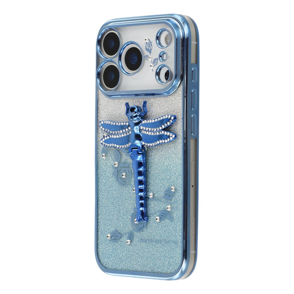 KADEM For iPhone 17 Pro Max Case Dragonfly Kickstand TPU Flowers Glitter Phone Cover - Blue