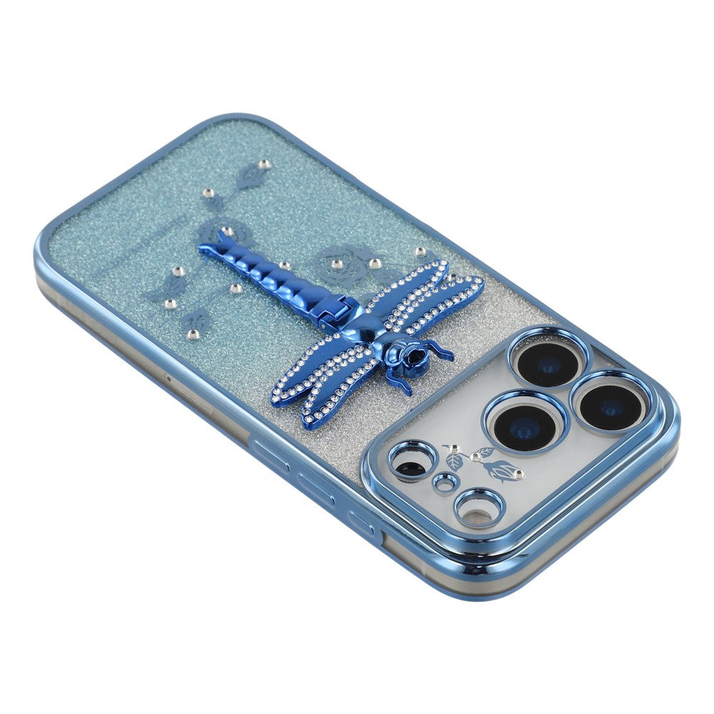 KADEM For iPhone 17 Pro Max Case Dragonfly Kickstand TPU Flowers Glitter Phone Cover - Blue