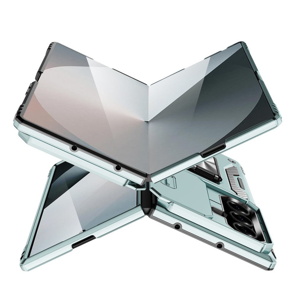 For Samsung Galaxy Z Fold7 5G Case Kickstand Slide Lens Lid PC + TPU Drop - Green