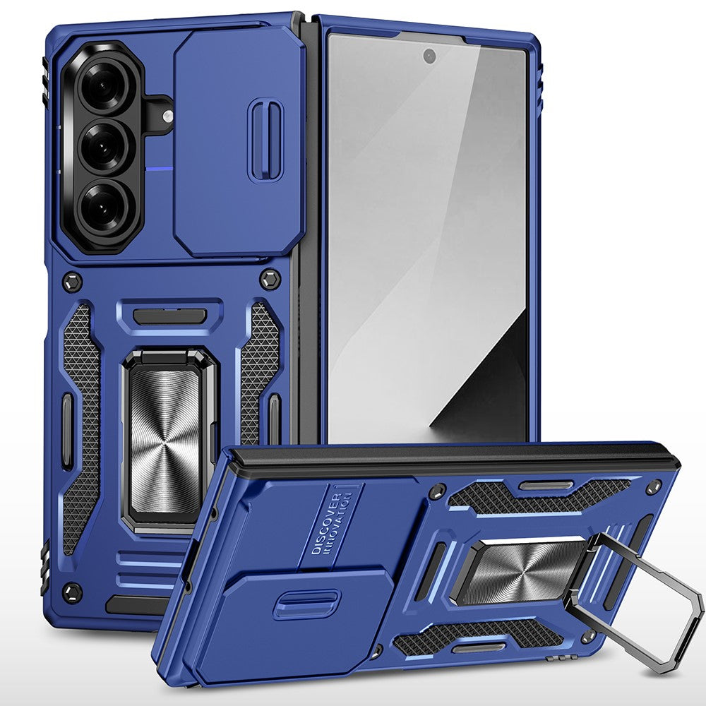 For Samsung Galaxy Z Fold7 5G Case Kickstand Slide Lens Lid PC + TPU Drop - Navy Blue