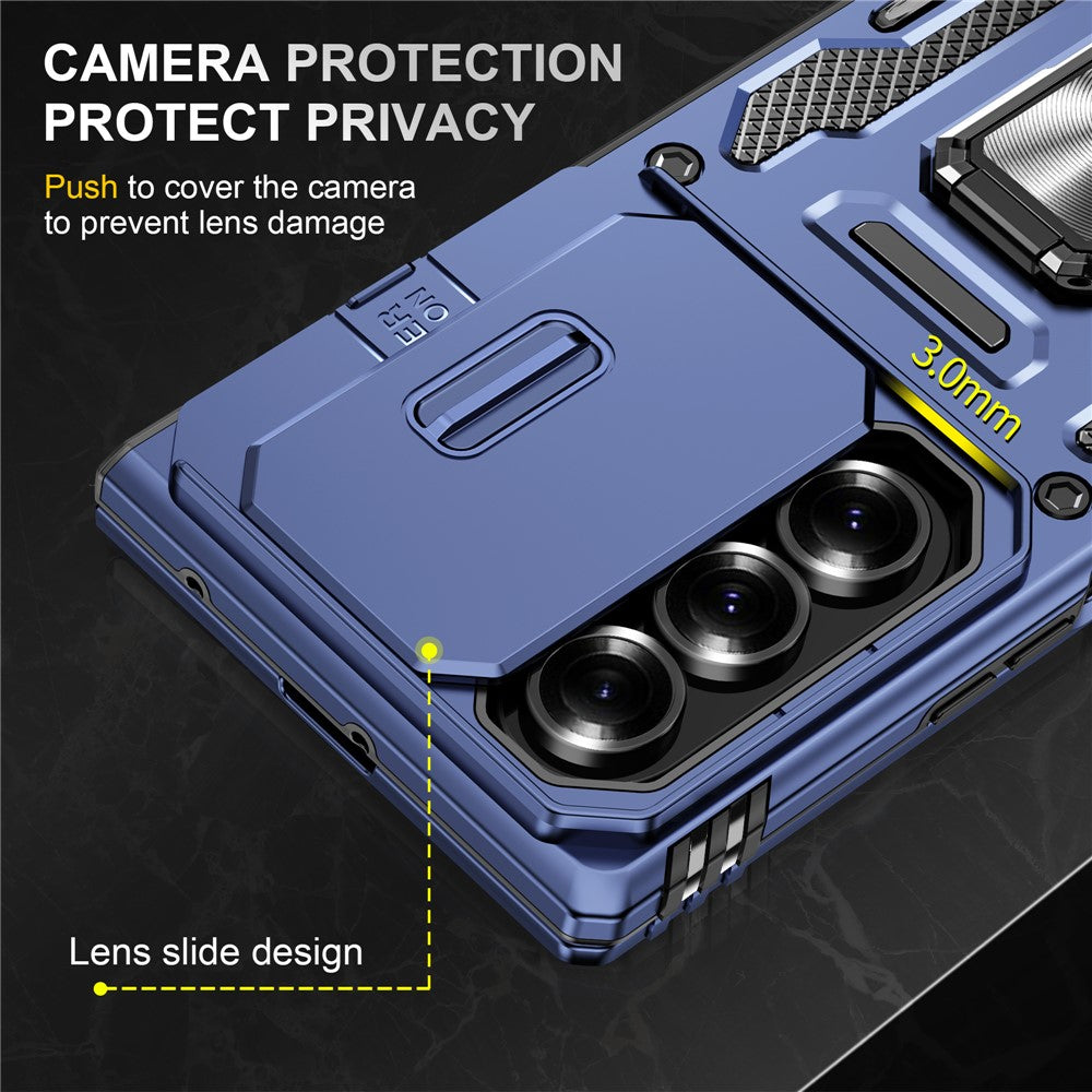 For Samsung Galaxy Z Fold7 5G Case Kickstand Slide Lens Lid PC + TPU Drop - Navy Blue