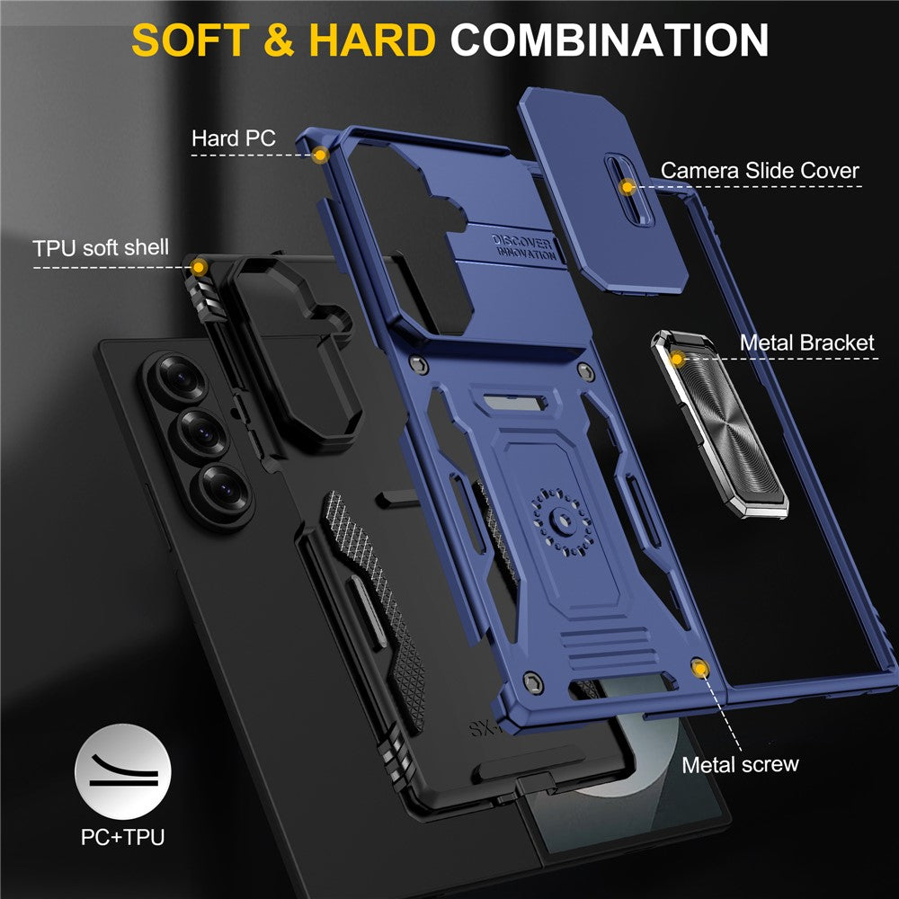 For Samsung Galaxy Z Fold7 5G Case Kickstand Slide Lens Lid PC + TPU Drop - Navy Blue