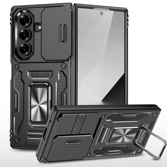 For Samsung Galaxy Z Fold7 5G Case Kickstand Slide Lens Lid PC + TPU Drop - Black