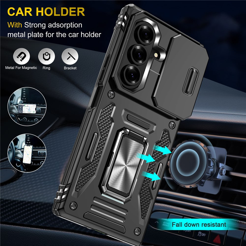 For Samsung Galaxy Z Fold7 5G Case Kickstand Slide Lens Lid PC + TPU Drop - Black