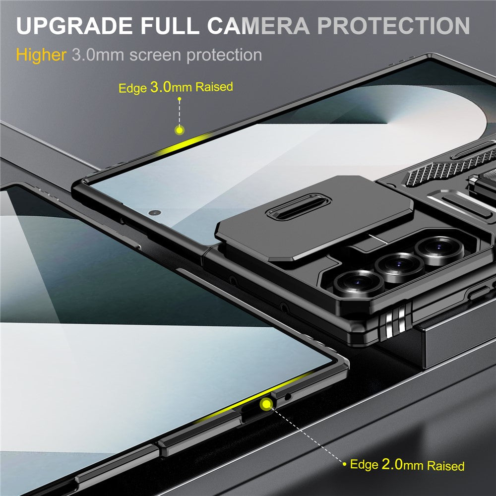 For Samsung Galaxy Z Fold7 5G Case Kickstand Slide Lens Lid PC + TPU Drop - Black