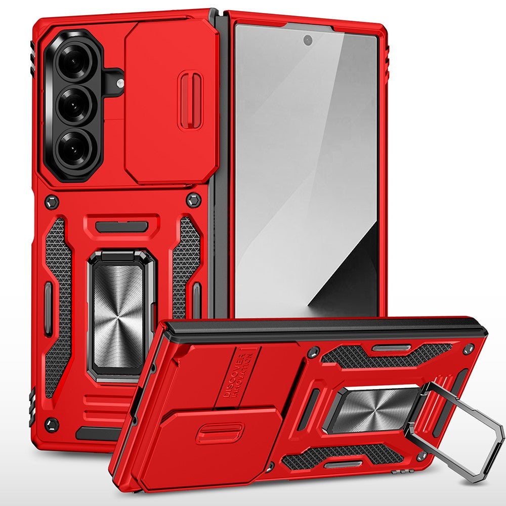 For Samsung Galaxy Z Fold7 5G Case Kickstand Slide Lens Lid PC + TPU Drop - Red