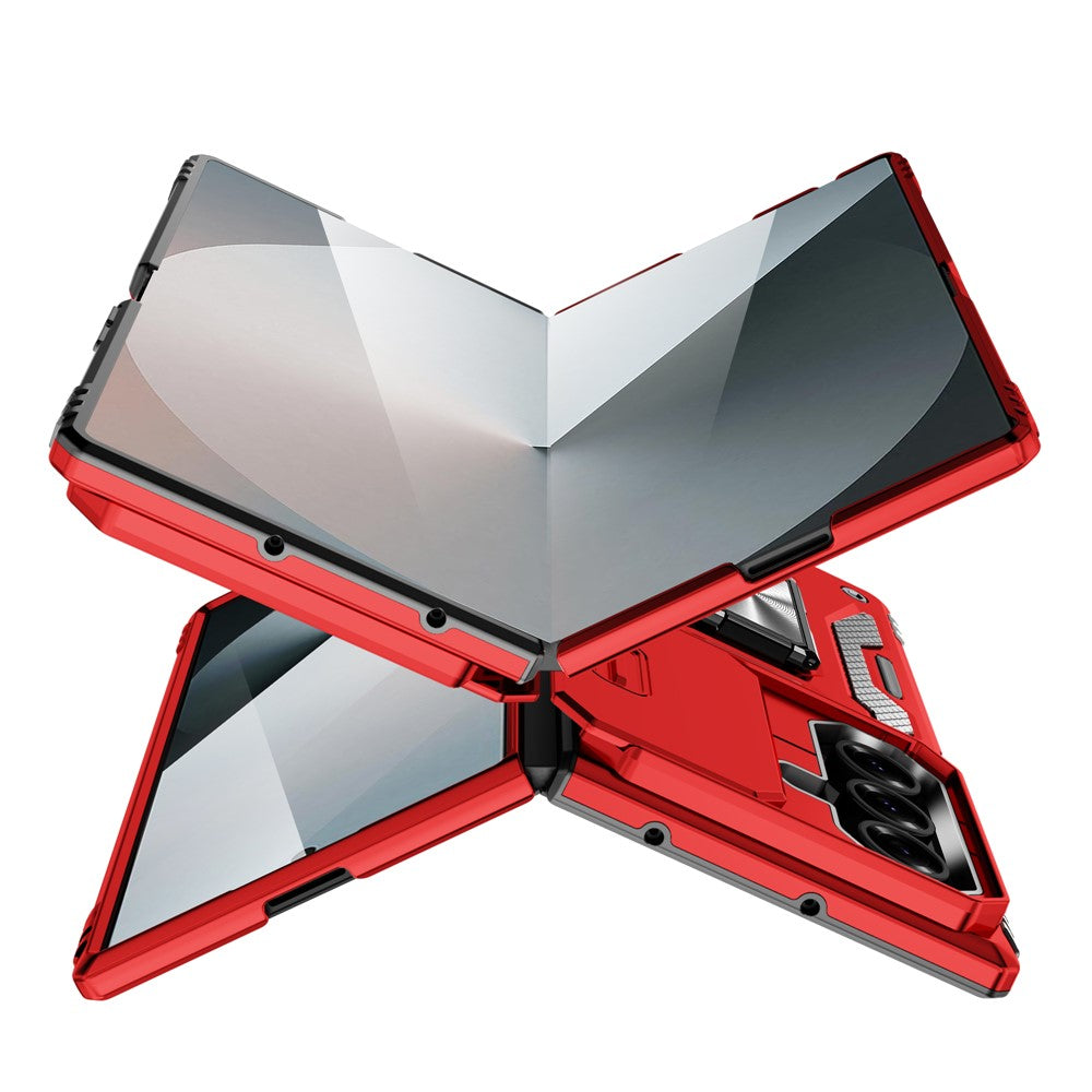 For Samsung Galaxy Z Fold7 5G Case Kickstand Slide Lens Lid PC + TPU Drop - Red