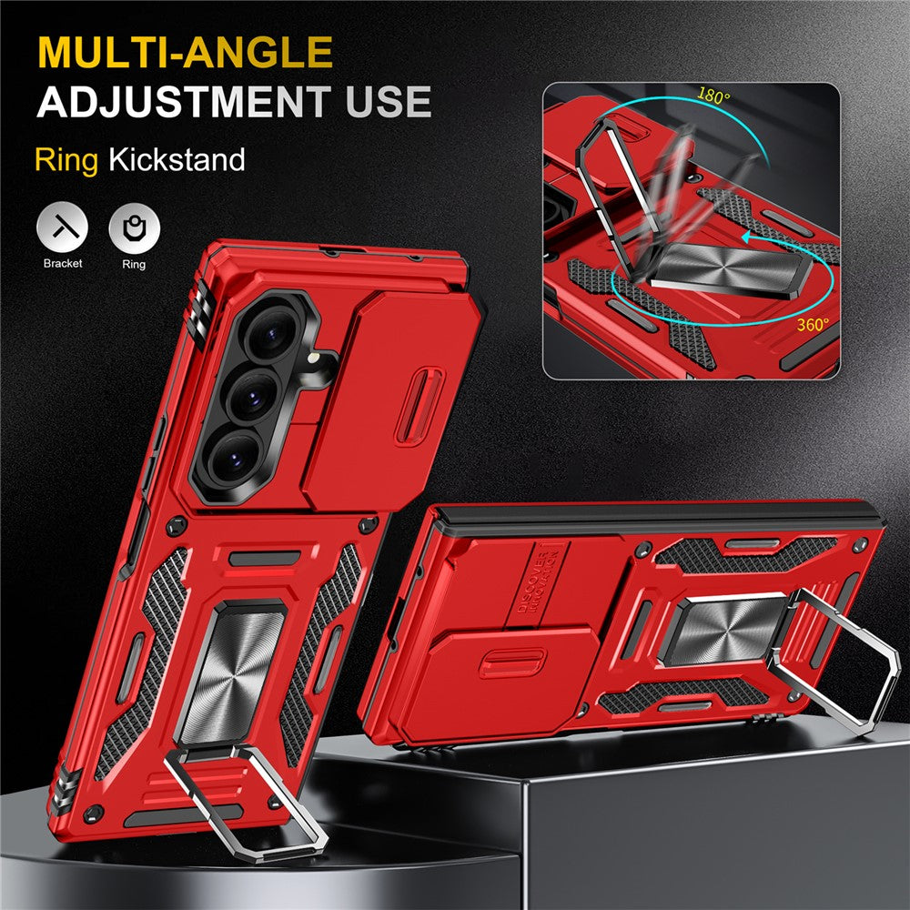 For Samsung Galaxy Z Fold7 5G Case Kickstand Slide Lens Lid PC + TPU Drop - Red