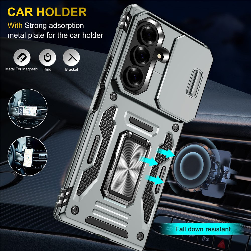 For Samsung Galaxy Z Fold7 5G Case Kickstand Slide Lens Lid PC + TPU Drop - Grey