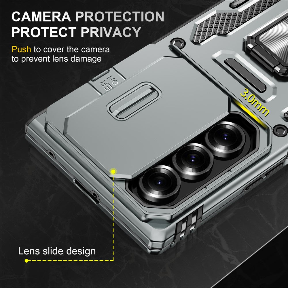 For Samsung Galaxy Z Fold7 5G Case Kickstand Slide Lens Lid PC + TPU Drop - Grey